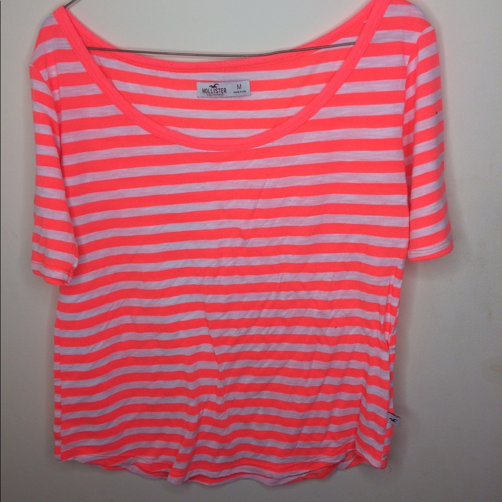 Hollister Pink/Coral Striped T-Shirt